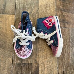 MAGGIE & ZOE | NWT Owl Sequin Denim Sneakers size 8
